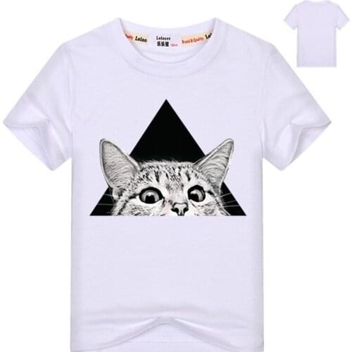 2021 Brand Summer Animal 3D DJ Cat Print T- Shirt Kids O-Neck Short Sleeve T Shirt Boys Funny Tops