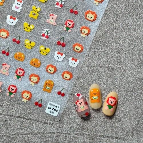 2021 Trendy 3D Lovely Little Bear Lion Tiger Cartoon Adhesive Nail Art Stickers 5D Reliefs Nail Decorations Decals Free Shipping
