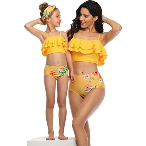 2021 Family Matching Swimwear TwoPieces Biquini Women Girl Swimsuit Bathing Suit Maillot De Bain Feminino Sexy High Waist Bikini