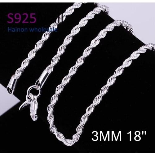 3mm 16-24inch twisted chain necklace silver plated with jewellery jewelry Hot sale fashion different sizes silver snake chain