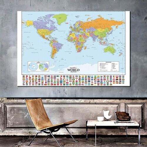 84*59cm The World Political Map Educational Tapestry Canvas Painting Wall Art Poster Living Room Home Decor School Supplies