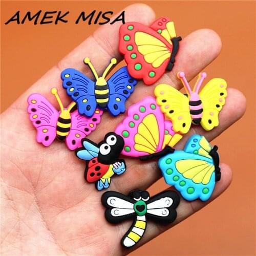 9pcs/Set PVC Cute Insect Shoe Charms Accessories Butterfly Shoe Buckle Decorations Shoe Ormaments fit Croc JIBZ Party Kids Gift