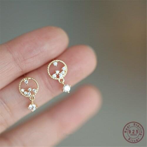 925 Sterling Silver Korean Version Simple Mysterious Star Earrings Pavé Crystal Party 14k Gold Jewelry Girlfriend Gift