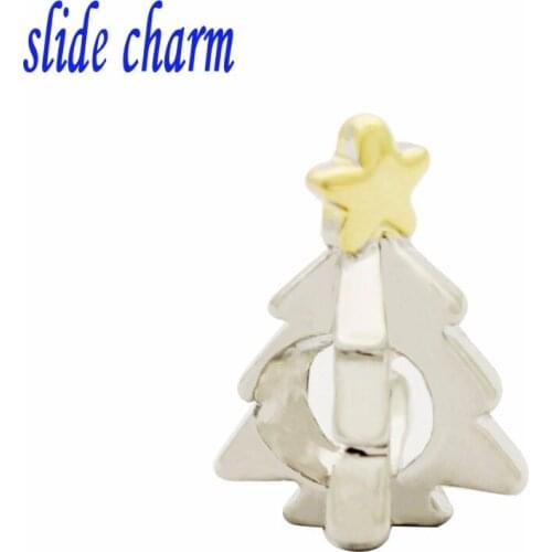 Free shipping Christmas three-dimensional five-pointed star Christmas tree charm beads fit Pandora bracelets charm