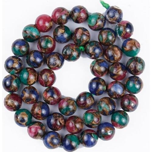 Natural Stone Beads Color Mixing Gold Color colored Round Loose Beads 4/6/8/10/12mm for Jewelry Making DIY Bracelet Earrings