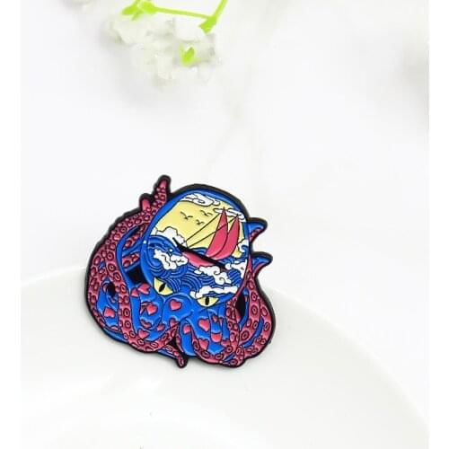 Grandpa Octopus Dreams Of Red Sails In The Ocean Walking On The Waves, Creative Design Brooch, All-match Clothing Accessories