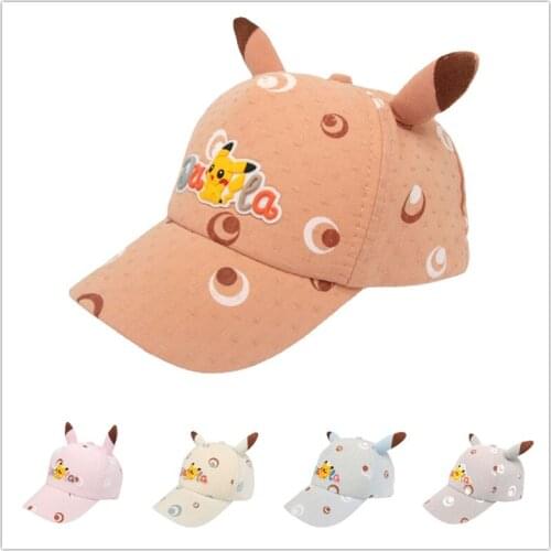 Pokemon Pikachu Embroidered Childrens Baseball Caps Boys and Girls Cartoon Caps Elastic Caps Outdoor Visor Breathable Caps