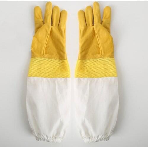 Breathable Bee Beekeeper Gloves Sheepskin Gloves with Long Ventilated Mesh