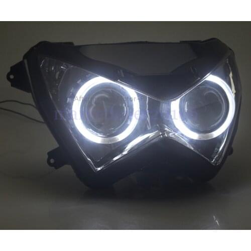 Motorcycle Custom HID Xenon Projector Headlight Assembly LED White Angel Eyes Head Lamp For Kawasaki Z800 Z250 Z300 Models