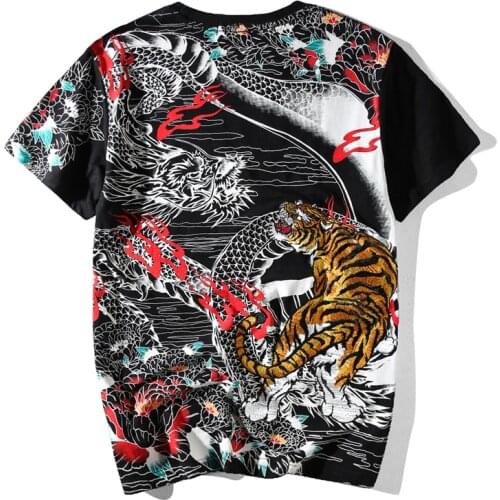 Plus Size Tshirt Mens Embroidered Tiger T-shirt Summer Personality Short Sleeve T-shirt Loose-Fit Tee Harajuku T-shirts