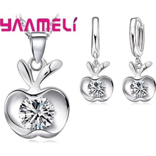 925 Sterling Silver Jewelry Set for Girls Women Gift AAA Zircon Pendant Necklace Hoop Earrings Engagement Accessory