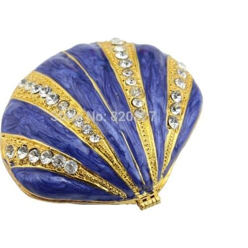 Colorful Strip Seashell Ring Box with Crystal Seashell Jewelry Metal Box