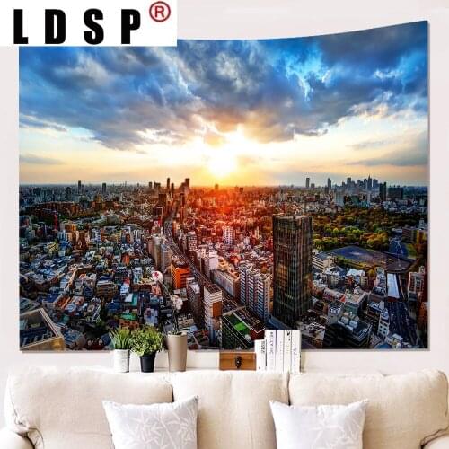 LDSP Modern City Sunrise Poster Tapestry Hanging Covering Rugs Background Cloth Beach Mat Blanket Art Bedroom Living Home Decor