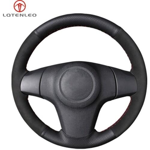 LQTENLEO Black Genuine Leather Suede Steering Wheel Cover For Chevrolet Niva 2009-2017 Opel Corsa (D) Vauxhall Corsa 2006-2015