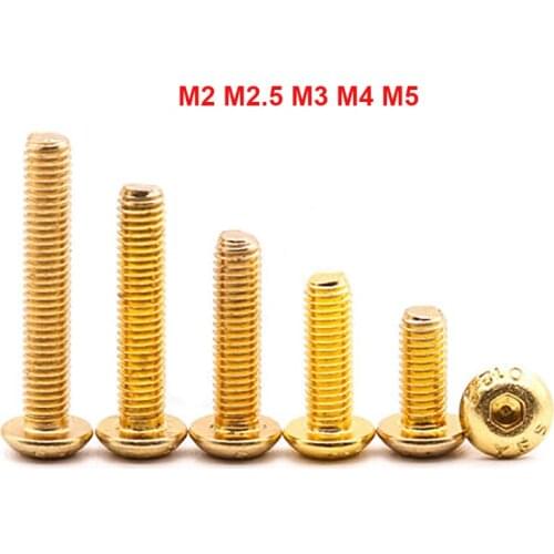 M2 M2.5 M3 M4 M5 Grade 12.9 Button Head Hex Socket Screws Allen Bolts Gold Titanium Plated - 10pcs