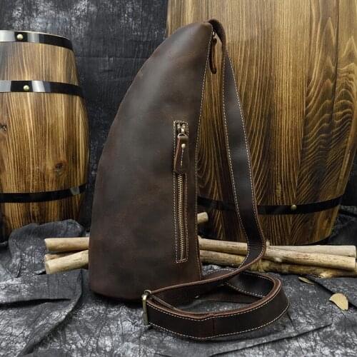 MAHEU Leather Chest Bag fashion ox horn chest pack crazy horse leather Single Shoulder Bags For Male Man Cowhide Sling Bag