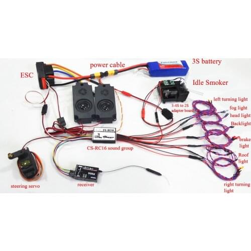 Simulation Light Sound Group Set/Idle Smoker CSRC16 Spare Parts for RC Trailer Army Truck Crawler Monster Car Model