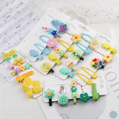 Fashion Girl Hair Clip Set Cute Fruit Quicksand Hairpin Sweet Plush Yarn Flower Barrette Hairpins Kids Headwear Accessories Gift