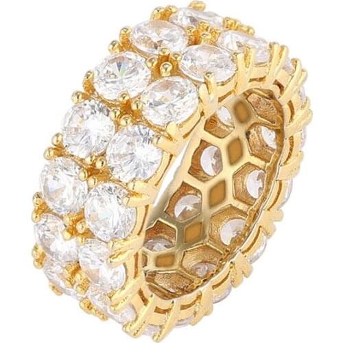 2019 SS New 2 rows Bing Bling Iced out big CZ stones rings men fashion hip hop rock rapper jewelry rings accessories rings