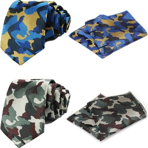 Men Blue Army Green Camouflage Tie Necktie Pocket Square Handkerchief Set Lot BWTQN0301