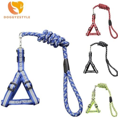 Nylon Braided Dog Leash Harness Set Reflective Dog Collar Leash Leads For Small Medium Animals Walking Training 3 Colors Teddy