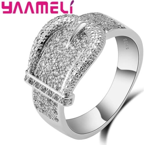 New Shiny Belt Ring for Women Exquisite Austrian Small Crystals Bijoux High Quality 925 Serling Silver Jewelry