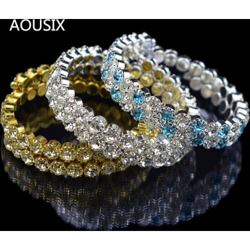 New Fashion Crystal 2 rows Bracelets & Bangles for Women 8 colors Rhinestone Stretching Bangle Upper Arm Bracelet Jewelry