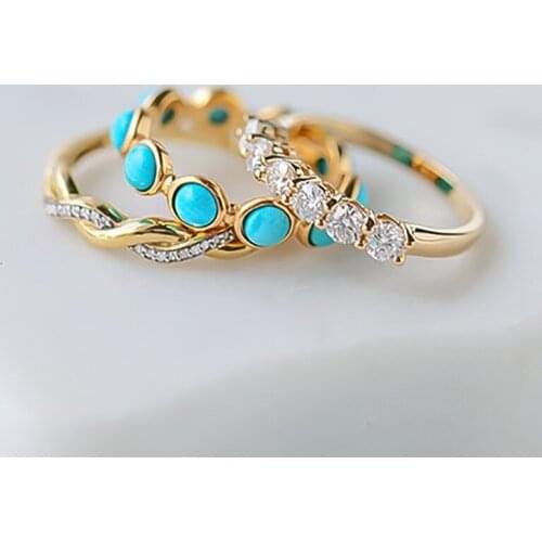 New 3 Pcs/Set Bohemia White Zircon Green Stone Rings For Women Vintage Gold Color Female Jewelry Boho Party Birthstone Gifts