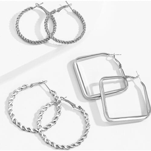 New style ladies versatile multi-style geometric contour earrings simple threaded ring square set earrings 2021 jewelry