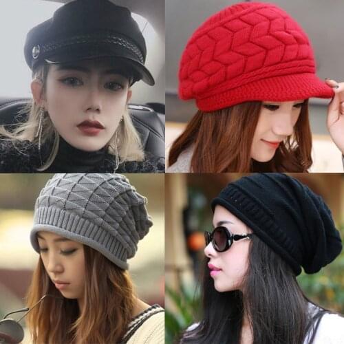 Winter Autumn Women Skullies Solid Color Fashion Knitted Hat Bonnet Caps Female Girls Casual Warm Caps Gorros Mujer Invierno