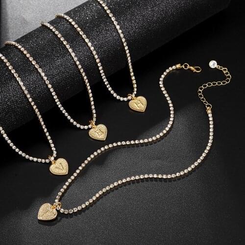 Heart Golden Letter Pendants Necklace Name Women Rhinestone Jewellery crystal long Necklace Number Fashion Gift