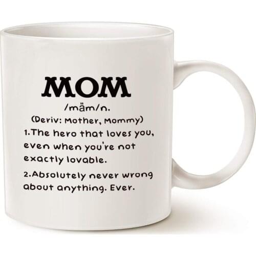 Mothers Day Gifts Mom Definition Funny Coffee Mug, Christmas or Birthday Gift Idea for Mom Porcelain Cup White, 11 Oz