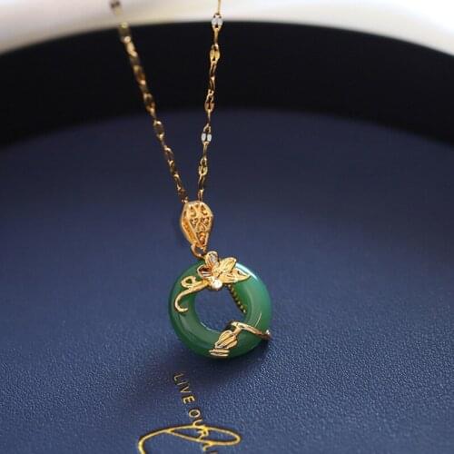 Natural Green Chalcedony Hand-carved Flower Peace Buckle Pendant Fashion Boutique Jewelry Men and Women Necklace Popular Gifts