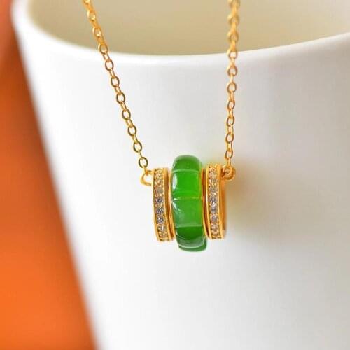 Good Luck Comes Ancient S925 Sterling Silver Natural Hetian Jade Lucky Beads Pendant Rotatable Necklace Gilding Ornament