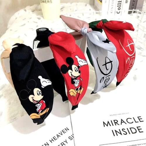 Disney Korean Creativity Headband Vintage Mickey Star Rabbit Ears Fabric Hair Band Wide Hair Hoop Girl Hair Accessories Headwear