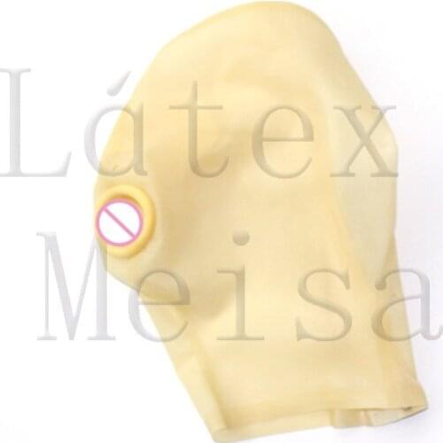 Transparent color latex mask bdsm and open nostrils attached condom with back zip for adults