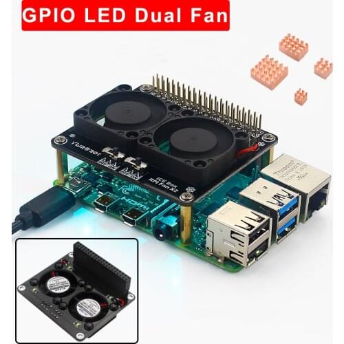Raspberry Pi 4 GPIO Module Dual Fan Blue LED Light Extenstion Board Cooling Fan Heat Sinks for Raspberry Pi 4 Model B 3B+ 3B