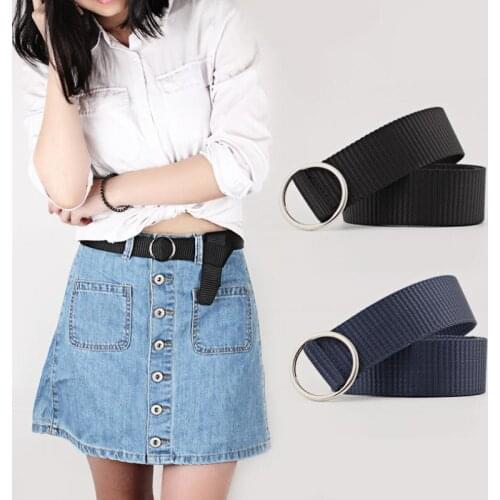 Fashion Unisex Canvas Belt Fabric Webbing Waist Casual O Ring Plain Canvas Belt Waistband Decorate Coat Sweater Belt Waist belts