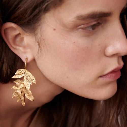 Best Lady New ZA Leaf Drop Earrings for Women Boho Metal Maxi Gold Color Plant Statement Earrings Jewelry Party Gifts Wholesale