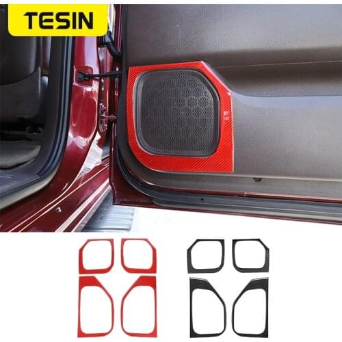 TESIN Soft Carbon Fiber Door Horn Loudspeaker Decorative Cover Frame Sticker Accessories for Chevy Silverado 2014-2018