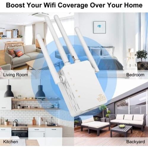 Wifi Repeater 1200Mbps Dual Band AC Wireless 2.4G / 5G Wifi Repeater 4 High Antennas Bridge Signal Wifi Repiter Amplifier Wifi