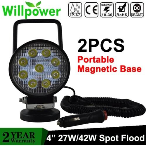 Willpower 2X 27W 42W Portable Magnetic Base 4 inch Led Work Light Car Truck Driving Offroad 4WD Camping 4x4 SUV ATV 12V 24V