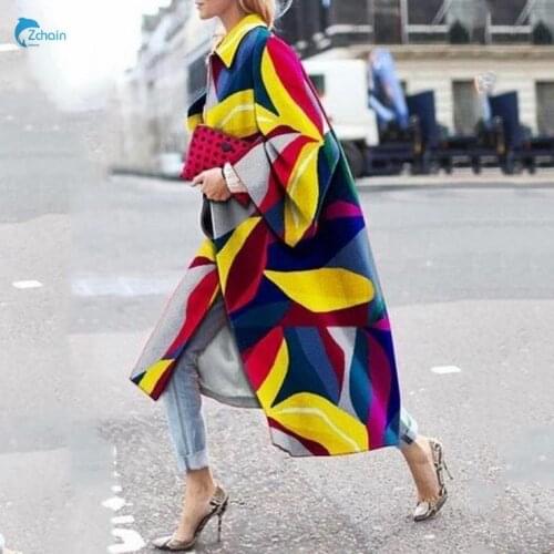 2020 winter new fashion loose print women long jacket high quality women cardigan