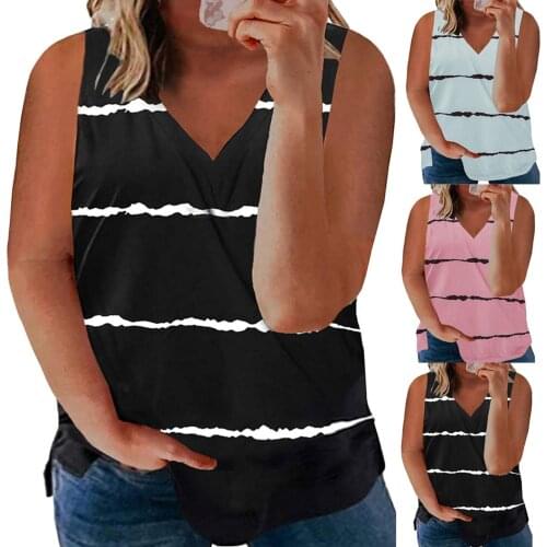Womens Casual Plus-Size Printing V-Neck Sleeveness Tops Loose Vest Blouses