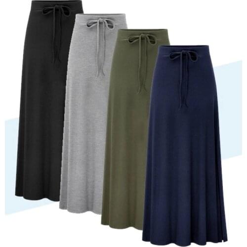 Zoki Plus Size Women Knit Skirt Autumn Winter Thick High Waist Elastic Lace Up Long Skirt Vintage Slim A-line Female Maxi Faldas