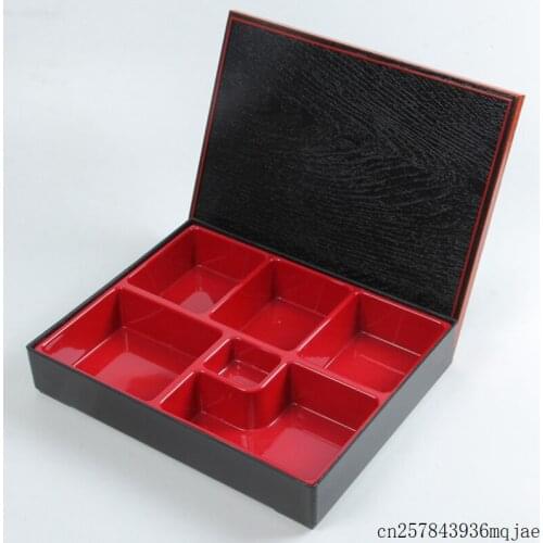 10pcs Japanese Style Sushi Boxes Plastic Lunch Sub Grid Rectangular Fast Food Business Packages Box Size 27*21*5cm