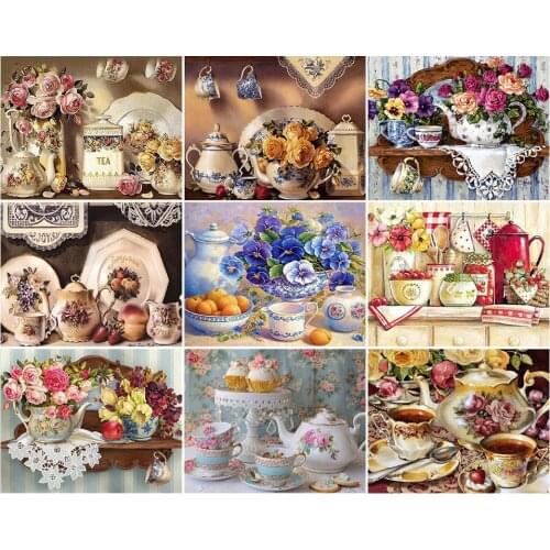 5D Diamond Painting Flower Fruit Cup DIY Cross Stitch Kit Full Drill Embroidery Mosaic Art Picture of Rhinestones Kitchen Decor