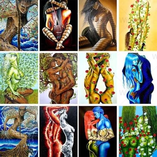 Diamond Painting Naked Body Lover Flower Tree Full Square Round Drill 5D DIY Diamond Embroidery Body Art Mosaic Rhinestone Gift