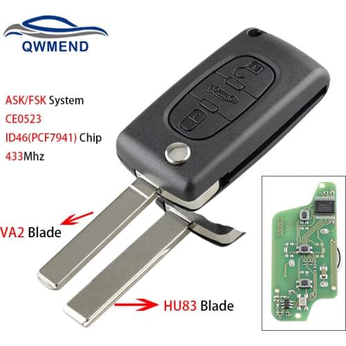 BHKEY 3BUT Car Remote Key for Peugeot 207 407 307 308 607 for Citroen C2 C3 C4 C5 C6 C8 XSARA PICASSO Car Key ASK/FSK 433Mhz