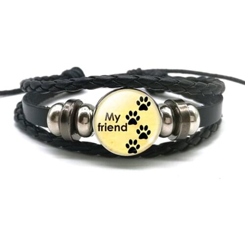 Dog Paw Print Bracelet Men Women Punk Multilayer Leather Bracelet Bangle Dog Jewelry Accessories Gift for Dog Lover